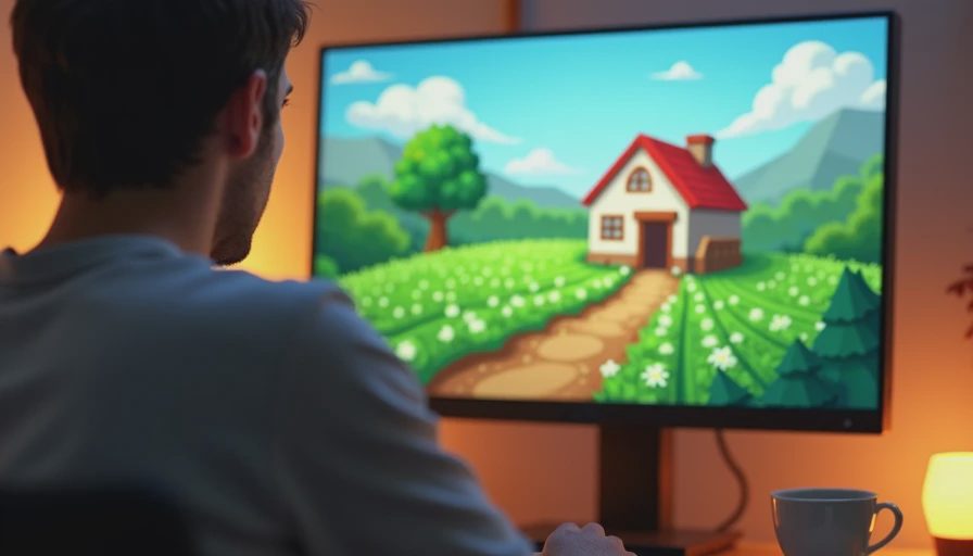 A cozy gaming setup with a calm nature-themed game and a relaxed atmosphere