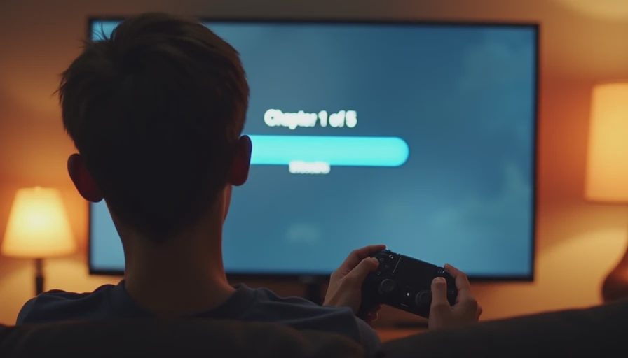 A person's hands holding a controller with a clock in the background